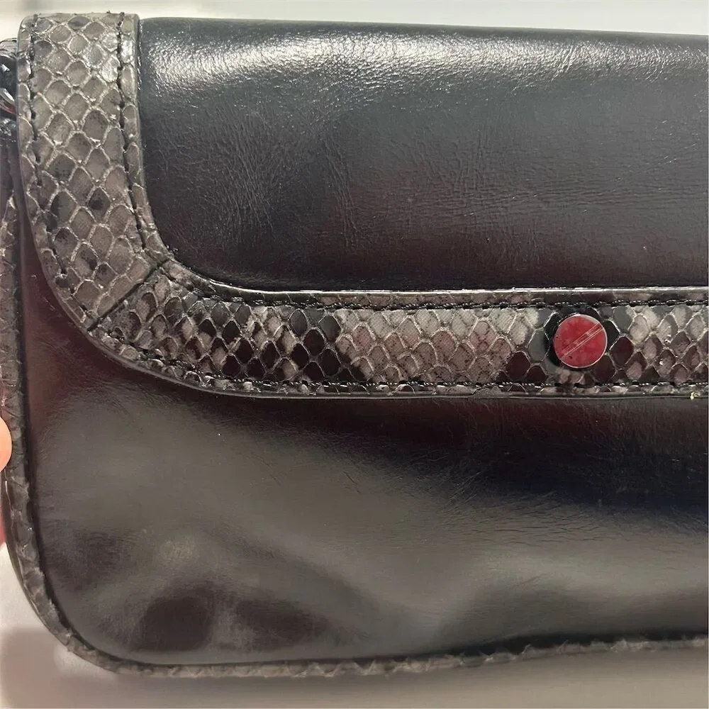 Tory Burch Women's Black Leather Clutch‎ with Snakeskin Trim